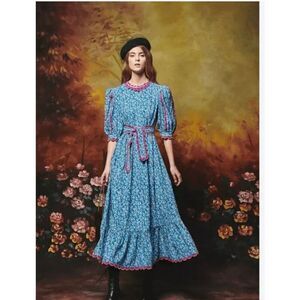 CeliaB Blue and Pink Floral Midi Dress